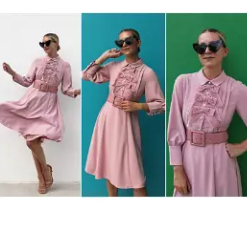 Halogen Pink Ruffle-Front Midi Dress
